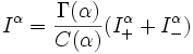 I^\alpha=\frac{\Gamma(\alpha)}{C(\alpha)}(I_+^\alpha+I_-^\alpha)
