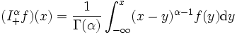 (I_+^\alpha f)(x)=\frac{1}{\Gamma(\alpha)}\int_{-\infty}^x(x-y)^{\alpha-1}f(y)\mathrm{d}y