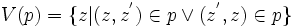 V(p) = \{z \vert (z,z^{'}) \in p \vee (z^{'},z) \in p \}