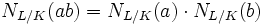 N_{L/K}(ab)=N_{L/K}(a)\cdot N_{L/K}(b)