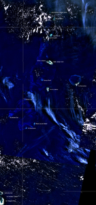 Satellitenkarte der Amiranten,mit der benachbarten Alphonse-Gruppe links unten