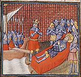 Ludwig IX. der Heilige stirbt vor Tunis; Sein Bruder Karl von Anjou, König von Sizilien, steht an seinem Totenbett, Grandes Chroniques de France, 14. Jahrhundert