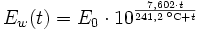 E_w (t)= E_0 \cdot 10^{{7{,}602 \cdot t} \over {241{,}2\,^{\circ}\mathrm{C} + t}}
