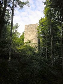 Der hochmittelalterliche Bergfried von Westen