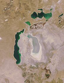 Aralsee aus der Satellitenperspektive am 5. Oktober 2008