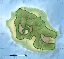 Karte der Insel Réunion mit eingezeichneter Verbreitung der Réunionweihe