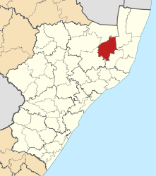 Map of KwaZulu-Natal with Nongoma highlighted (2011).svg