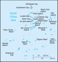 Karte der Spratly-Inseln, mittig Itu Aba