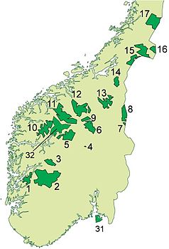 Die Nationalparks in Süd-Norwegen (Der ehemalige Ormtjernkampen hat Nummer 4)