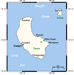 Karte von Tanna, mit Aniwa im Nordosten