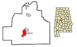 Bibb County Alabama Incorporated and Unincorporated areas Brent Highlighted.svg