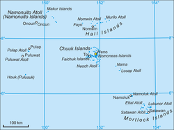 Karte von Chuuk, das Atoll Losap im Osten