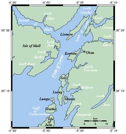 Karte des Firth of Lorn mit den Slate Islands im Süden