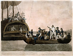 Bligh und die loyal gebliebenen Seeleute verlassen die Bounty