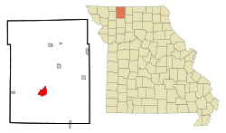 Harrison County Missouri Incorporated and Unincorporated areas Bethany Highlighted.svg
