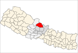 Lage des Distriktes Manang (rot) in Nepal, die Verwaltungszone Gandaki ist dunkelgrau markiert.