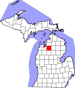 Karte von Kalkaska County innerhalb von Michigan