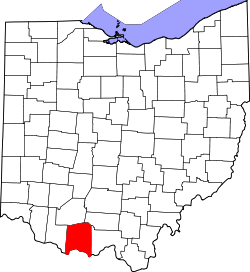 Karte von Adams County innerhalb von Ohio