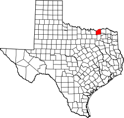 Karte von Fannin County innerhalb von Texas