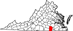 Karte von Brunswick County innerhalb von Virginia