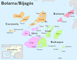 Canhabaque (auf der Karte Roxa) gehört zum Sektor Bubaque