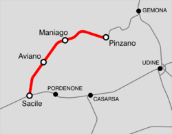 Strecke der Bahnstrecke Gemona del Friuli–Sacile