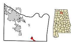 Morgan County Alabama Incorporated and Unincorporated areas Eva Highlighted.svg
