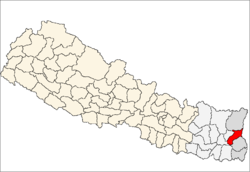 Lage des Distriktes Panchthar (rot) in Nepal, die Verwaltungszone Mechi ist dunkelgrau markiert.