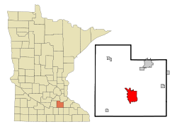 Rice County Minnesota Incorporated and Unincorporated areas Faribault Highlighted.svg