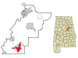 Talladega County Alabama Incorporated and Unincorporated areas Sylacauga Highlighted.svg