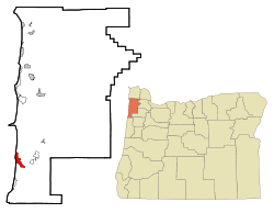 Lage im Tillamook County (linke Karte)Lage des Tillamook County in Oregon (rechte Karte)