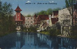 Die Tuckesburg auf einer colorierten Postkarte von 1916