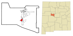 Valencia County New Mexico Incorporated and Unincorporated areas Belen Highlighted.svg