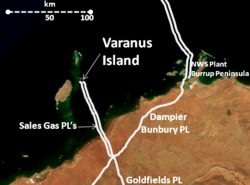 Lagekarte der Öl- und Gaspipelines des Archipels, links daneben Barrow-Insel