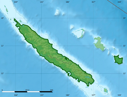 Karte von Neukaledonien und Gesellschaftsinseln mit grün eingezeichneter Verbreitung