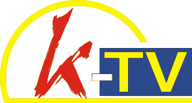 Logo „k-TV“ mit groß hervorgehobenem „k“ und einem großen runden Bogen, der sich von der Grundlinie (Unterstrich) ausgehend von Links kommend über das Logo spannt