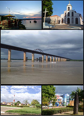 Oben links: Flussufer, oben rechts: Igreja de São Félix de Valois, Bildmitte: Eisenbahnbrücke über den Rio Tocantins, unten links: Praça da criança, unten rechts: Praça Duque de Caxias