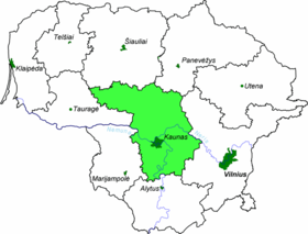Landkarte Litauens – Distrikt Kaunas hervorgehoben