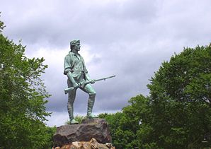 Die Minute Man- Statue in Lexington, eine Darstellung von Captain John Parker, geschaffen von Henry Hudson Kitson