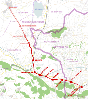 Strecke der Verkehrsgesellschaft Landkreis Osnabrück