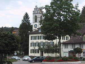 Affoltern am Albis. Kirchenturm der reformierten Kirche