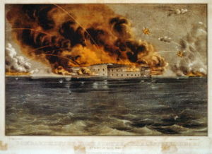 Beschießung von Fort Sumter by Currier & Ives, handkolorierter Stahlstich