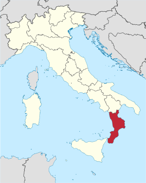 Karte Italiens, Kalabrien hervorgehoben