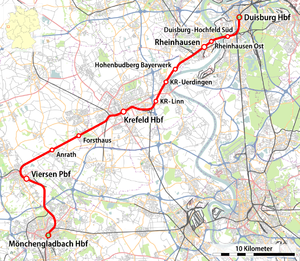Strecke der Bahnstrecke Duisburg-Ruhrort–Mönchengladbach