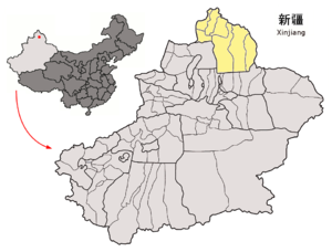 Location of Altay Prefecture within Xinjiang (China).png