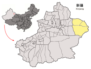 Location of Hami Prefecture within Xinjiang (China).png