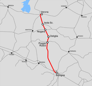 Strecke der Bahnstrecke Verona–Bologna