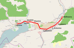 Strecke der Bahnstrecke Giubiasco–Locarno