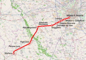 Strecke der Bahnstrecke Milano–Mortara