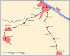 Strecke der Bahnstrecke Vilshofen–Aidenbach